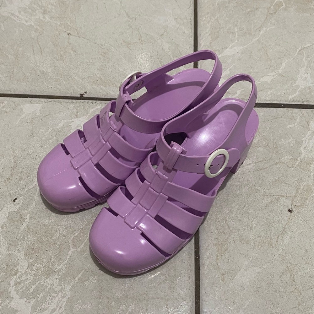 American Apparel purple jelly fisherman chunky heeled sandals shoes